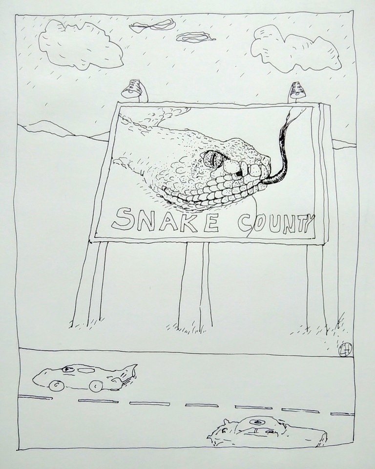 ink drawing of snake poster and highway